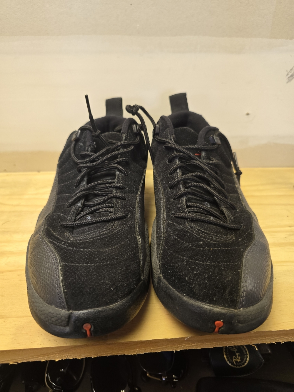 Jordan Air Jordan 12 Retro Men's Athletic Shoes Black with Small Red Accents